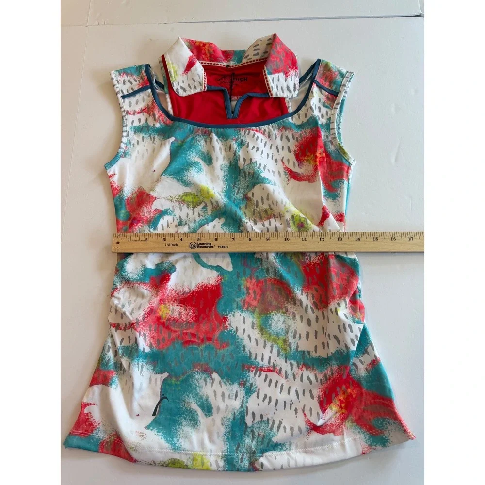 SwingDish Womens Golf Set Sleeveless Polo Top and Full Zip Jacket White Floral S